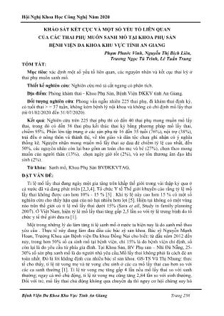 Khảo sát kết cục và một số yếu tố liên quan của các thai phụ muốn sanh mổ tại khoa phụ sản Bệnh viện Đa khoa khu vực tỉnh An Giang