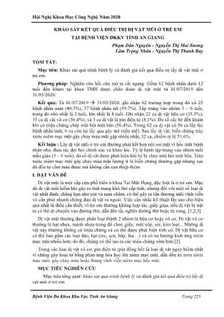 Khảo sát kết quả điều trị dị vật mũi ở trẻ em tại Bệnh viện ĐKKV tỉnh An Giang