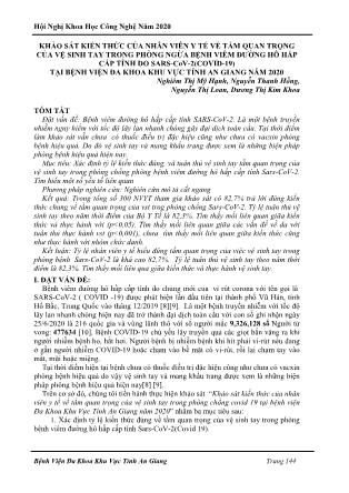 Khảo sát kiến thức của nhân viên y tế về tầm quan trọng của vệ sinh tay trong phòng ngừa bệnh viêm đường hô hấp cấp tính do SARS-CoV-2(Covid-19) tại Bệnh viện Đa khoa khu vực tỉnh An Giang năm 2020
