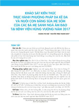 Khảo sát kiến thức thực hành phương pháp da kề da và nuôi con bằng sữa mẹ sớm của các bà mẹ sanh ngả âm đạo tại Bệnh viện Hùng Vương năm 2017