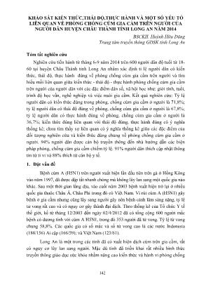 Khảo sát kiến thức,thái độ,thực hành và một số yếu tố liên quan về phòng chống cúm gia cầm trên người của người dân huyện Châu Thành tỉnh Long An năm 2014