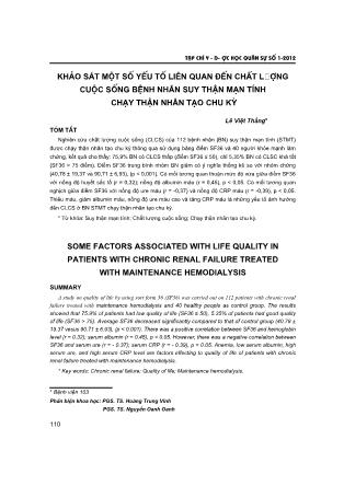 Khảo sát một số yếu tố liên quan đến chất lượng cuộc sống bệnh nhân suy thận mạn tính chạy thận nhân tạo chu kỳ Khảo sát một số yếu tố liên quan đến chất lượng cuộc sống bệnh nhân suy thận mạn tính chạy thận nhân tạo chu kỳ