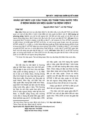 Khảo sát mức lọc cầu thận, độ thẩm thấu nước tiểu ở bệnh nhân sỏi niệu quản tại Bệnh viện E