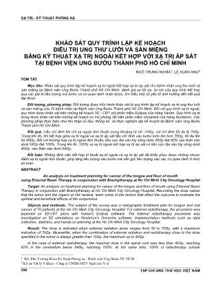 Khảo sát quy trình lập kế hoạch điều trị ung thư lưỡi và sàn miệng bằng kỹ thuật xạ trị ngoài kết hợp với xạ trị áp sát tại Bệnh viện Ung bướu thành phố Hồ Chí Minh