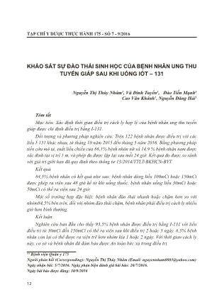 Khảo sát sự đào thải sinh học của bệnh nhân ung thu tuyến giáp sau khi uống iốt - 131