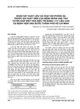 Khảo sát suất liều và hoạt độ phóng xạ trước khi xuất viện của bệnh nhân ung thư tuyến giáp biệt hóa điều trị bằng I-131 liều cao tại Bệnh viện Ung Bướu thành phố Hồ Chí Minh