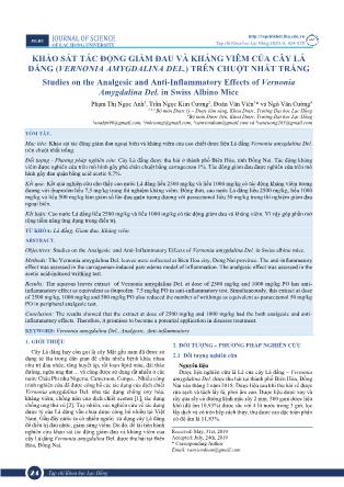 Khảo sát tác động giảm đau và kháng viêm của cây lá đắng (Vernonia amygdalina Del.) trên chuột nhắt trắng