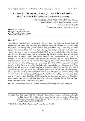 Khảo sát tác dụng tăng lực của các chế phẩm từ cây đinh lăng (Polyscias fruticosa (L.) Harms)