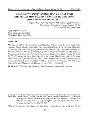 Khảo sát thành phần hóa học và hoạt tính kháng oxy hóa của tinh dầu cây hương thảo (Rosmarinus officinalis L.)