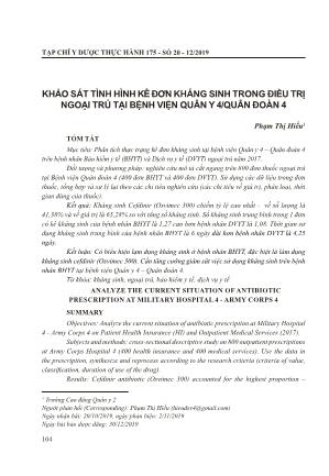 Khảo sát tình hình kê đơn kháng sinh trong điều trị ngoại trú tại Bệnh viện Quân Y 4/Quân Đoàn 4