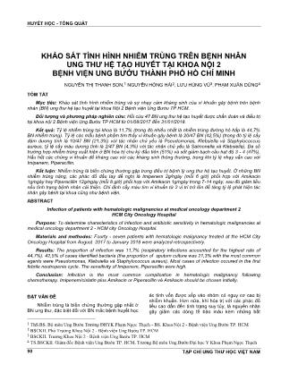 Khảo sát tình hình nhiễm trùng trên bệnh nhân ung thư hệ tạo huyết tại khoa Nội 2 Bệnh viện Ung bướu thành phố Hồ Chí Minh