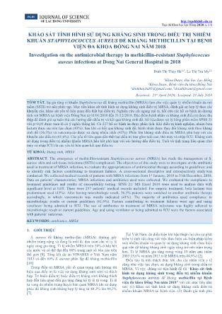 Khảo sát tình hình sử dụng kháng sinh trong điều trị nhiễm khuẩn Staphylococcus aureus đề kháng methicillin tại Bệnh viện Đa khoa Đồng Nai năm 2018