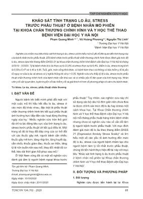 Khảo sát tình trạng lo âu, stress trước phẫu thuật ở bệnh nhân mổ phiên tại khoa chấn thương chỉnh hình và y học thể thao Bệnh viện Đại học Y Hà Nội
