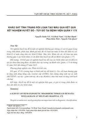 Khảo sát tình trạng rối loạn tạo máu qua kết quả xét nghiệm huyết đồ - tủy đồ tại Bệnh viện Quân Y 175