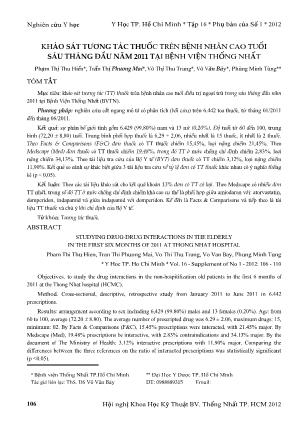 Khảo sát tương tác thuốc trên bệnh nhân cao tuổi sáu tháng đầu năm 2011 tại Bệnh viện Thống Nhất