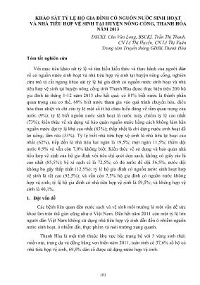 Khảo sát tỷ lệ hộ gia đình có nguồn nước sinh hoạt và nhà tiêu hợp vệ sinh tại huyện Nông Cống, Thanh Hóa năm 2013