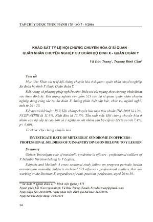 Khảo sát tỷ lệ hội chứng chuyển hóa ở sĩ quan - quân nhân chuyên nghiệp Sư đoàn bộ binh X thuộc Quân đoàn Y