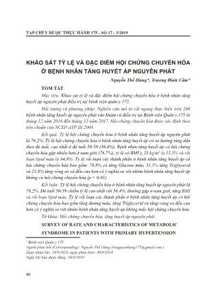 Khảo sát tỷ lệ và đặc điểm hội chứng chuyển hóa ở bệnh nhân tăng huyết áp nguyên phát