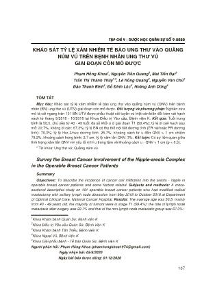 Khảo sát tỷ lệ xâm nhiễm tế bào ung thư vào quầng núm vú trên bệnh nhân ung thư vú giai đoạn còn mổ được