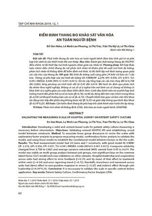 Kiểm định thang đo khảo sát văn hóa an toàn người bệnh