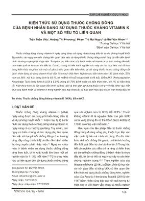 Kiến thức sử dụng thuốc chống đông của bệnh nhân đang sử dụng thuốc kháng vitamin K và một số yếu tố liên quan