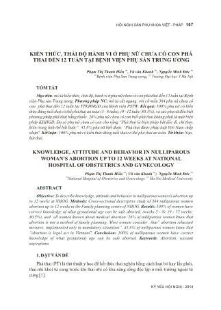 Kiến thức, thái độ hành vi ở phụ nữ chưa có con phá thai đến 12 tuần tại Bệnh viện Phụ sản Trung Ương