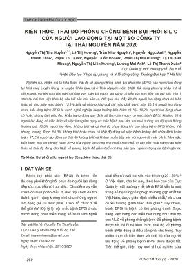 Kiến thức, thái độ phòng chống bệnh bụi phổi silic của người lao động tại một số công ty tại Thái Nguyên năm 2020