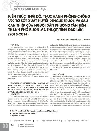 Kiến thức, thái độ, thực hành phòng chống véc tơ sốt xuất huyết dengue trước và sau can thiệp của người dân phường Tân Tiến, thành phố Buôn Ma Thuột, tỉnh Đăk Lắk (2013-2014)