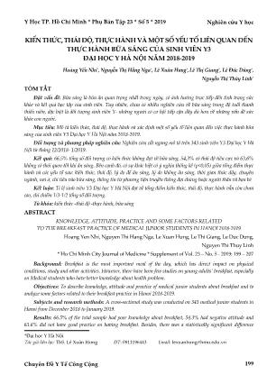 Kiến thức, thái độ, thực hành và một số yếu tố liên quan đến thực hành bữa sáng của sinh viên Y3 Đại học Y Hà Nội năm 2018-2019 Kiến thức, thái độ, thực hành và một số yếu tố liên quan đến thực hành bữa sáng của sinh viên Y3 Đại học Y Hà Nội năm 2018-2019