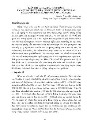 Kiến thức, thái độ, thực hành và một số yếu tố liên quan về phòng, chống lao của người dân thành phố Cà Mau năm 2013