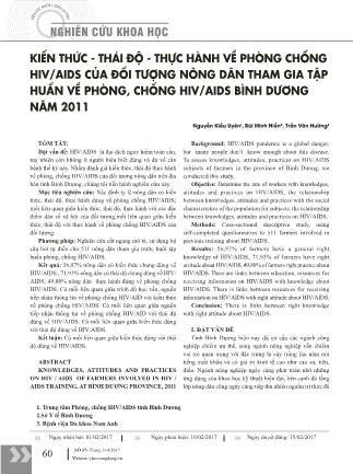 Kiến thức-Thái độ-Thực hành về phòng chống HIV/AIDS của đối tượng nông dân tham gia tập huấn về phòng, chống HIV/AIDS Bình Dương năm 2011