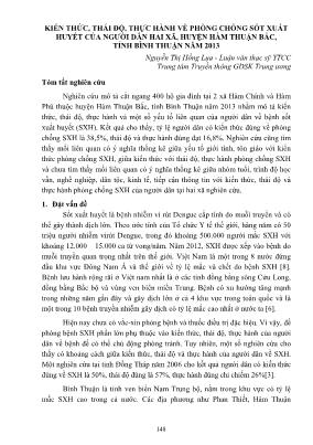 Kiến thức, thái độ, thực hành về phòng chống sốt xuất huyết của người dân hai xã, huyện Hàm Thuận Bắc, tỉnh Bình Thuận năm 2013
