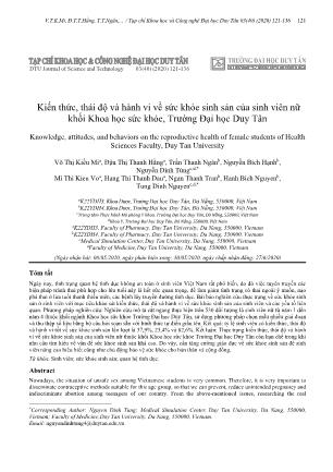 Kiến thức, thái độ và hành vi về sức khỏe sinh sản của sinh viên nữ khối Khoa học sức khỏe, Trường Đại học Duy Tân Kiến thức, thái độ và hành vi về sức khỏe sinh sản của sinh viên nữ khối Khoa học sức khỏe, Trường Đại học Duy Tân