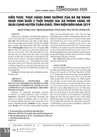 Kiến thức, thực hành dinh dưỡng của bà mẹ đang nuôi con dưới 5 tuổi thuộc hai xã Phình Sáng và Quài Cang huyện Tuần Giáo, tỉnh Điện Biên năm 2019
