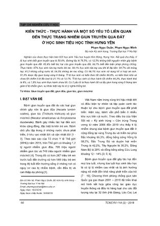 Kiến thức - Thực hành và một số yếu tố liên quan đến thực trạng nhiễm giun truyền qua đất ở học sinh tiểu học tỉnh Hưng Yên