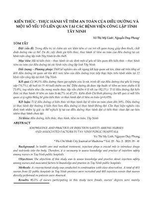 Kiến thức - Thực hành về tiêm an toàn của điều dưỡng và một số yếu tố liên quan tại các bệnh viện công lập tỉnh Tây Ninh