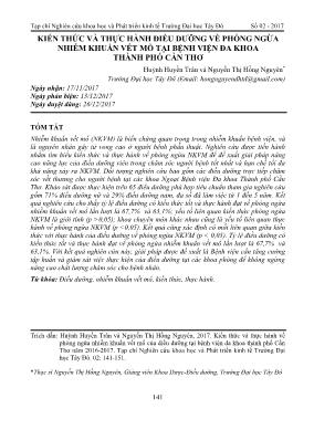 Kiến thức và thực hành điều dưỡng về phòng ngừa nhiễm khuẩn vết mổ tại Bệnh viện Đa khoa thành phố Cần Thơ