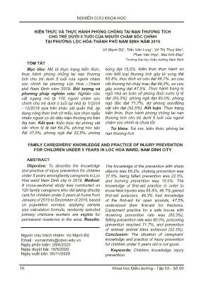 Kiến thức và thực hành phòng chống tai nạn thương tích cho trẻ dưới 5 tuổi của người chăm sóc chính tại phường Lộc Hòa-Thành phố Nam Định năm 2019