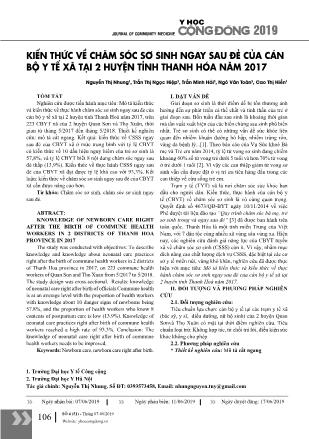 Kiến thức về chăm sóc sơ sinh ngay sau đẻ của cán bộ y tế xã tại 2 huyện tỉnh Thanh Hóa năm 2017