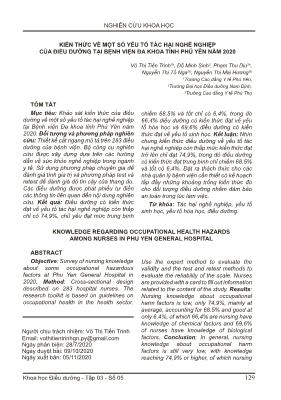 Kiến thức về một số yếu tố tác hại nghề nghiệp của điều dưỡng tại Bệnh viện Đa khoa tỉnh Phú Yên năm 2020