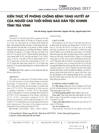 Kiến thức về phòng chống bệnh tăng huyết áp của người cao tuổi đồng bào dân tộc Khmer tỉnh Trà Vinh