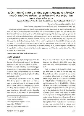 Kiến thức về phòng chống bệnh tăng huyết áp của người trưởng thành tại thành phố Tam Điệp, tỉnh Ninh Bình năm 2019