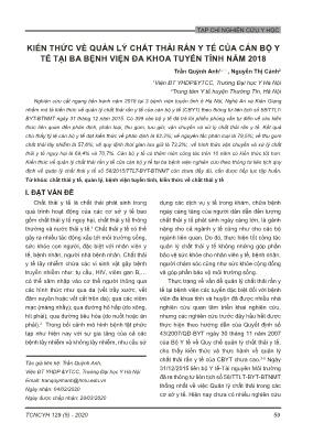 Kiến thức về quản lý chất thải rắn y tế của cán bộ y tế tại ba Bệnh viện Đa khoa tuyến tỉnh năm 2018