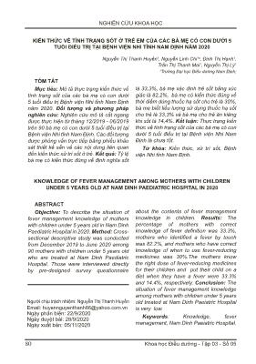 Kiến thức về tình trạng sốt ở trẻ em của các bà mẹ có con dưới 5 tuổi điều trị tại Bệnh viện Nhi tỉnh Nam Định năm 2020