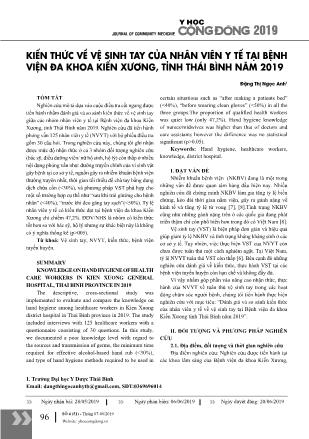 Kiến thức về vệ sinh tay của nhân viên y tế tại bệnh viện đa khoa Kiến Xương, tỉnh Thái Bình năm 2019