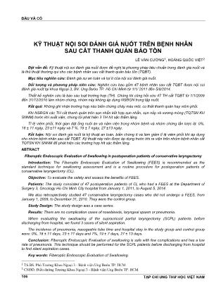 Kỹ thuật nội soi đánh giá nuốt trên bệnh nhân sau cắt thanh quản bảo tồn