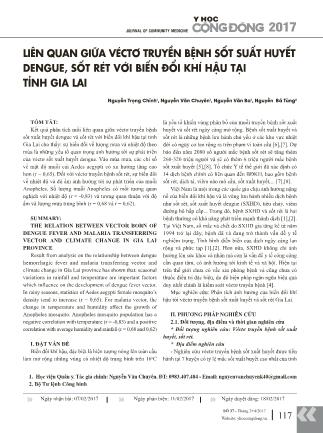Liên quan giữa véctơ truyền bệnh sốt suất huyết dengue, sốt rét với biến đổi khí hậu tại tỉnh Gia Lai