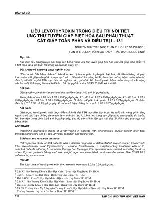 Liều levothyroxin trong điều trị nội tiết ung thư tuyến giáp biệt hóa sau phẫu thuật cắt giáp toàn phần và điều trị I - 131