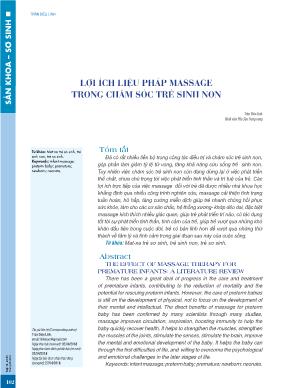 Lợi ích liệu pháp massage trong chăm sóc trẻ sinh non Lợi ích liệu pháp massage trong chăm sóc trẻ sinh non