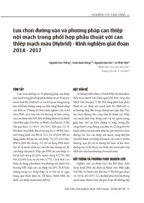 Lựa chọn đường vào và phương pháp can thiệp nội mạch trong phối hợp phẫu thuật với can thiệp mạch máu (Hybrid) - Kinh nghiệm giai đoạn 2014-2017